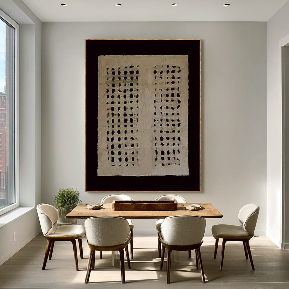 Ivory Grid-Textured Abstract Painting