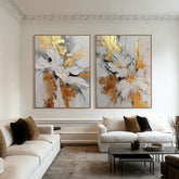 Golden Petal Duet | Luxury Floral Abstract Canvas Set