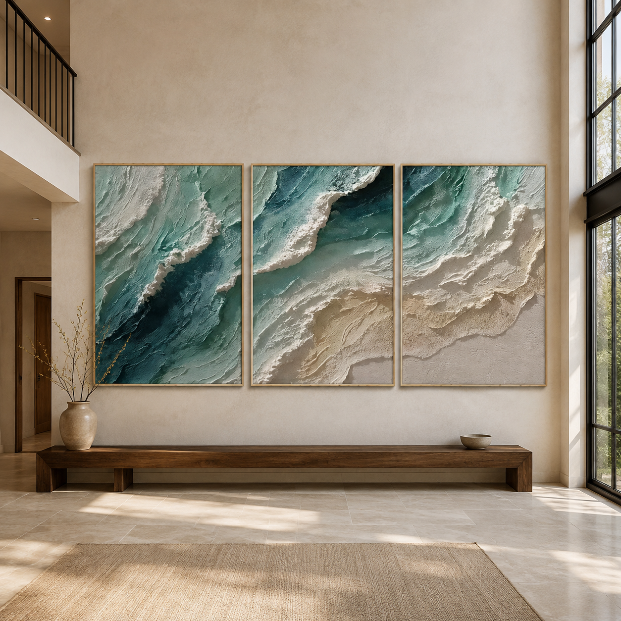 Ocean Mist Waves-Triptych Coastal Painting