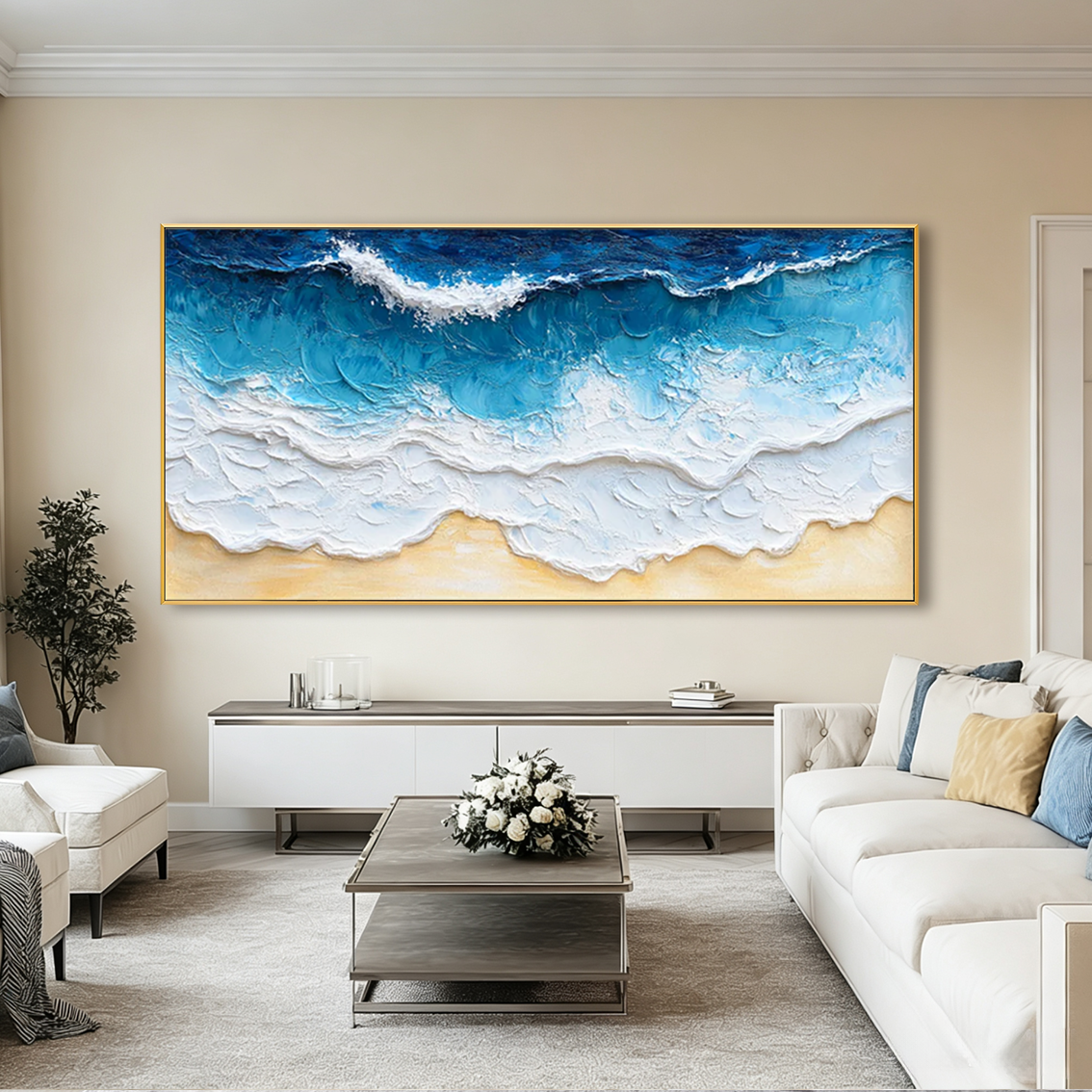 Azure Shore-Blue Ocean Surf Painting
