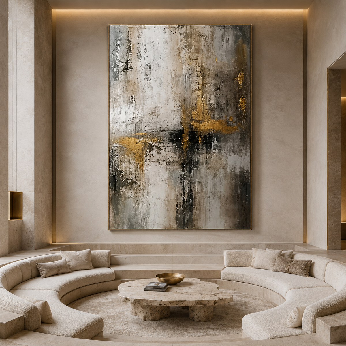Gilded Veil-Gold Neutral Abstract Painting