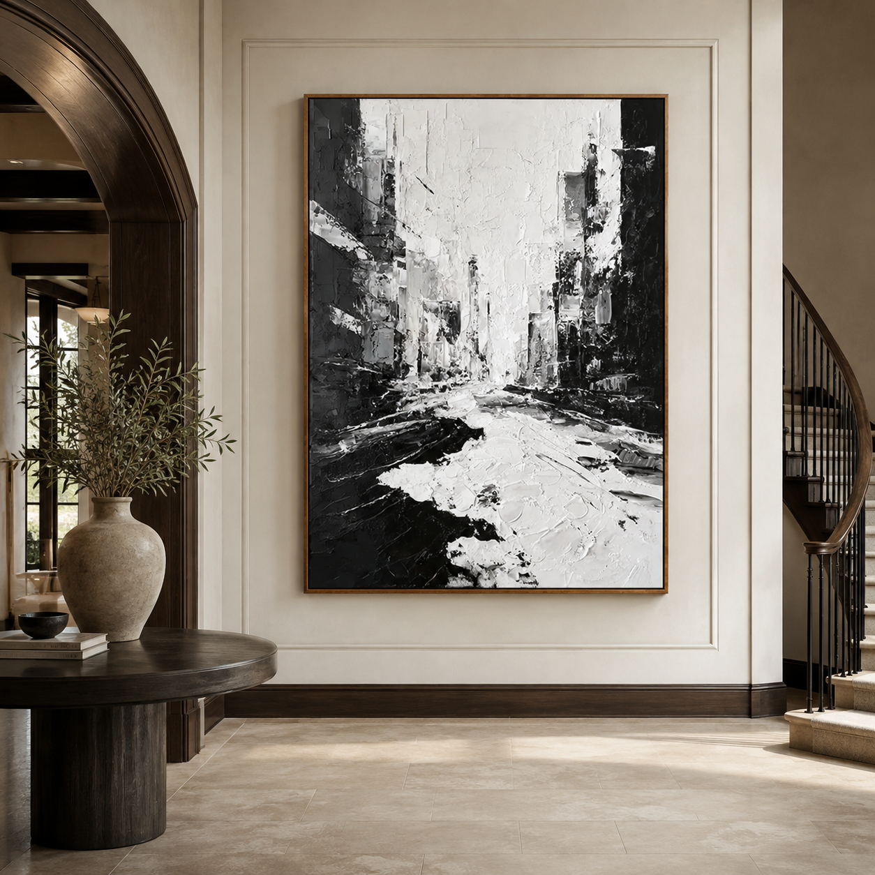 Monochrome Cityscape-Black White Abstract Painting
