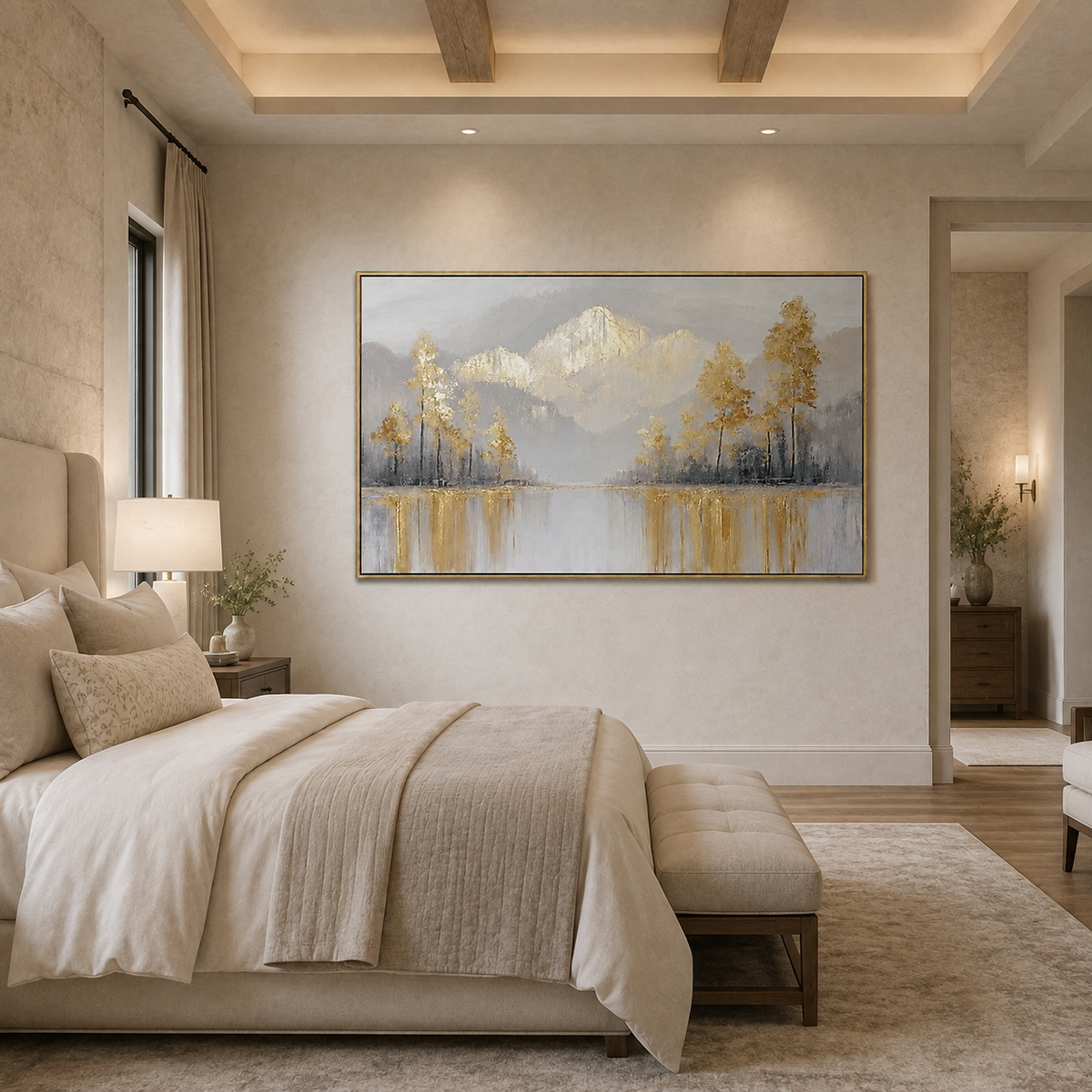 Gilded Peaks-Gold Mountain Lake Painting
