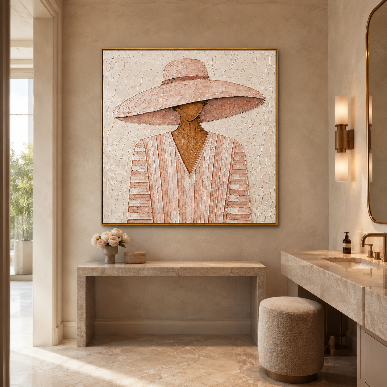 Blush Muse-Woman Portrait Textured Painting