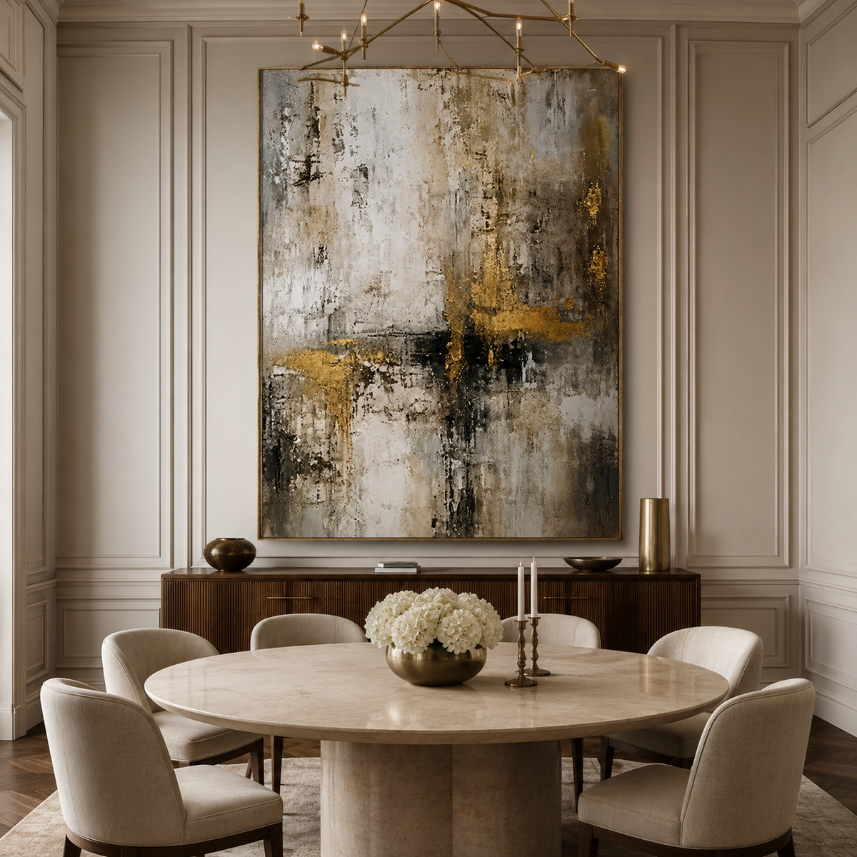Gilded Veil-Gold Neutral Abstract Painting