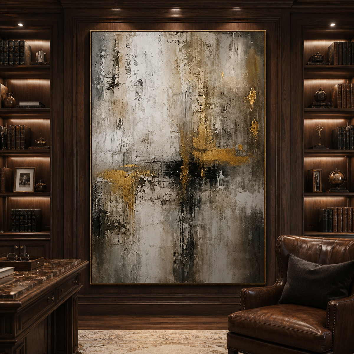 Gilded Veil-Gold Neutral Abstract Painting