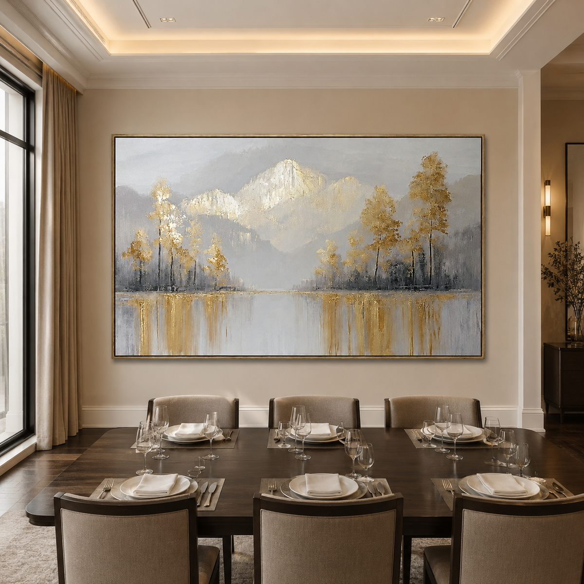 Gilded Peaks-Gold Mountain Lake Painting