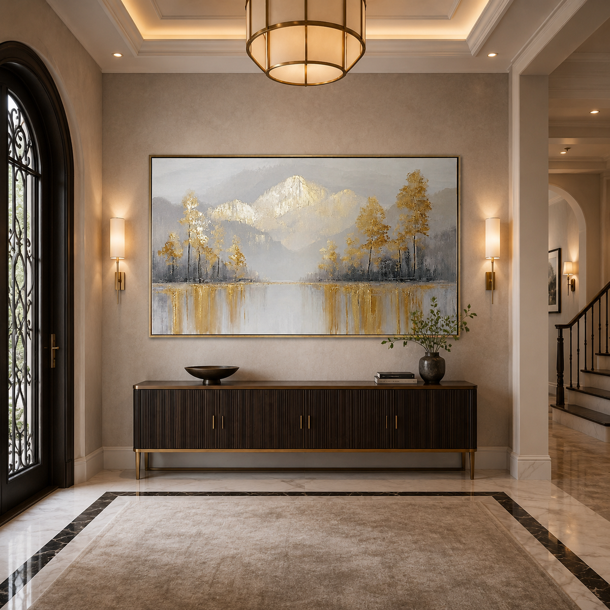 Gilded Peaks-Gold Mountain Lake Painting