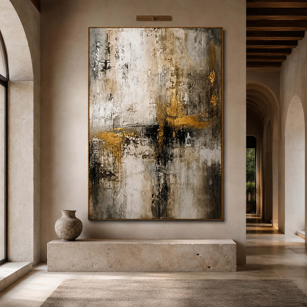 Gilded Veil-Gold Neutral Abstract Painting