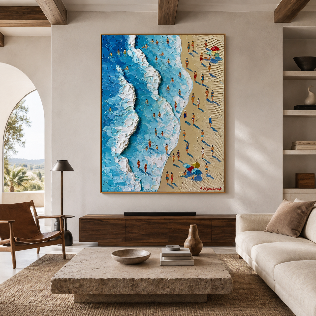 Summer Shore-Aerial Beach Crowd Painting