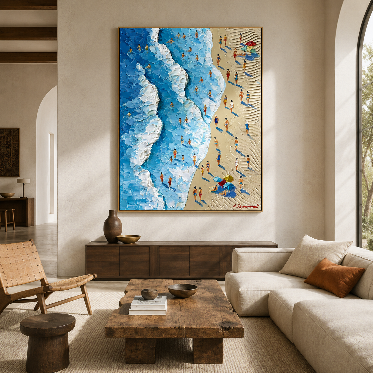 Summer Shore-Aerial Beach Crowd Painting