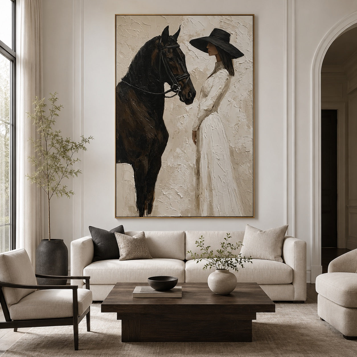 Ivory Encounter-Woman & Horse Oil Painting