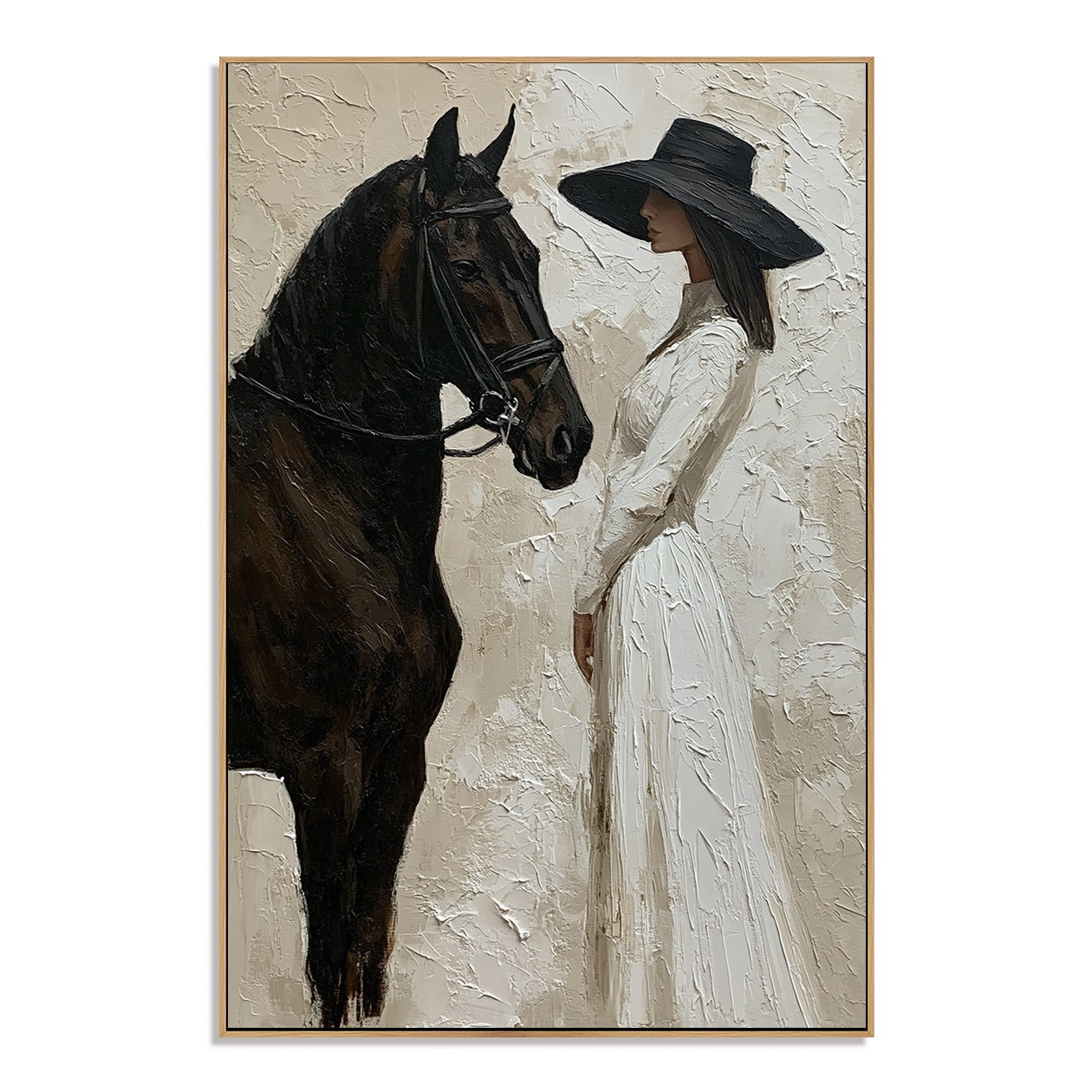 Ivory Encounter-Woman & Horse Oil Painting