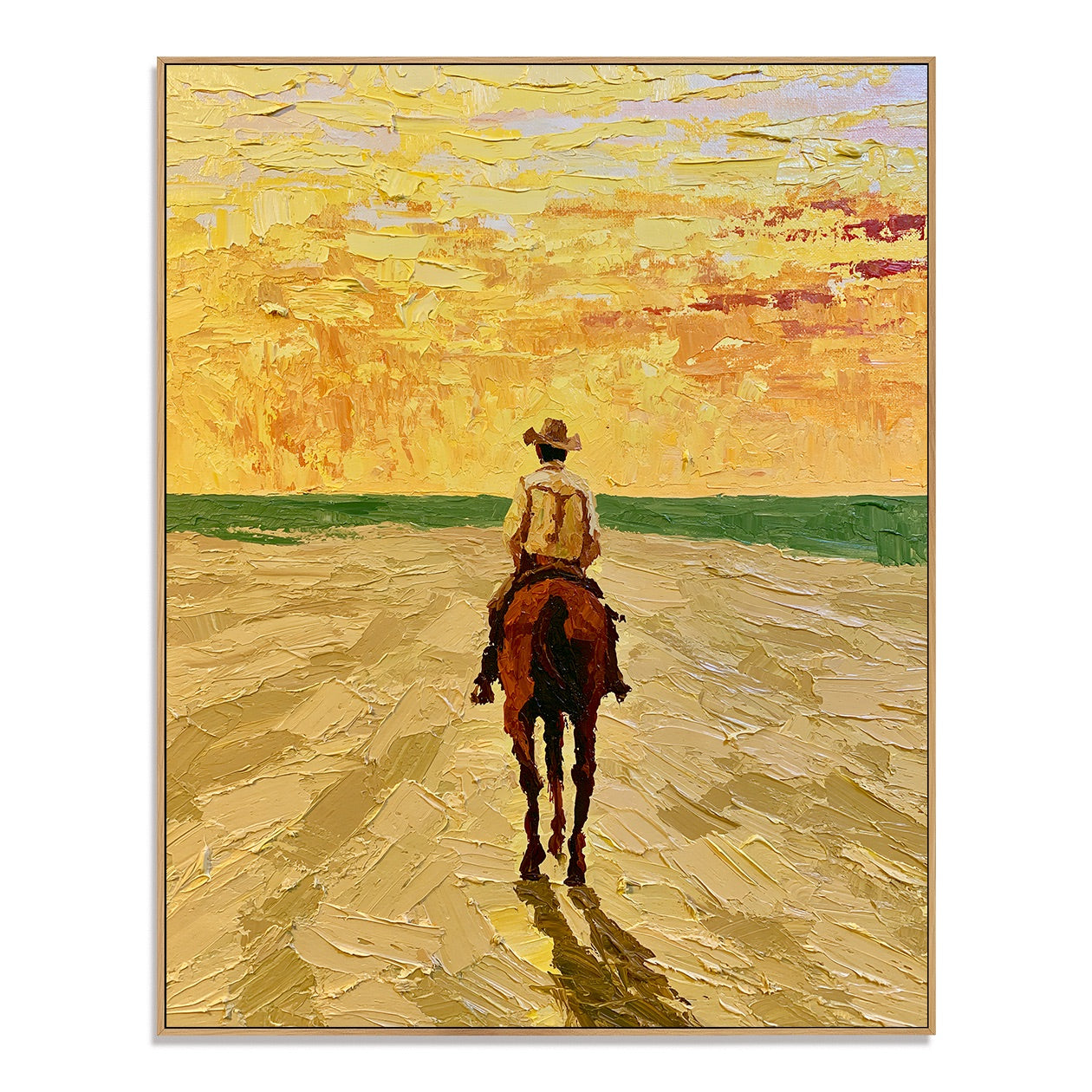Sunlit Trail-Lone Cowboy Oil Painting