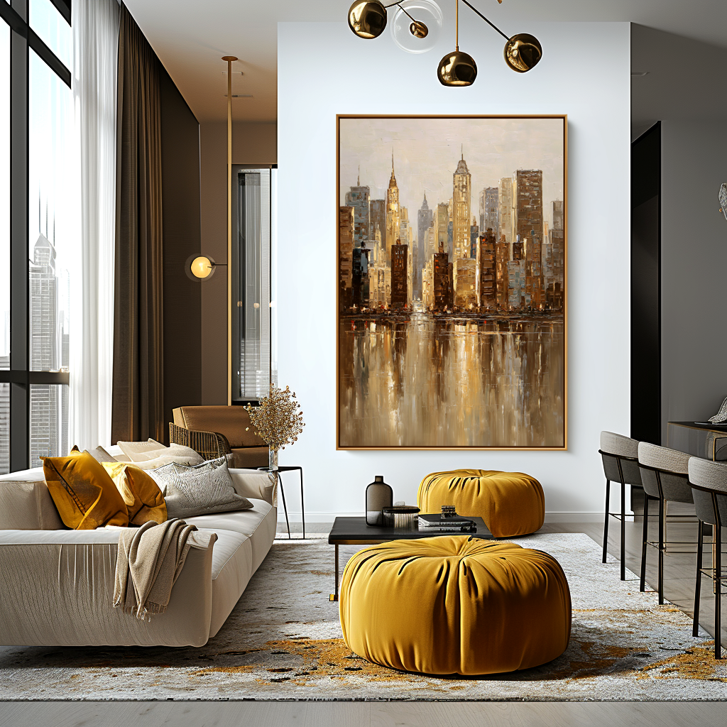 Golden Skyline-Urban Cityscape Painting