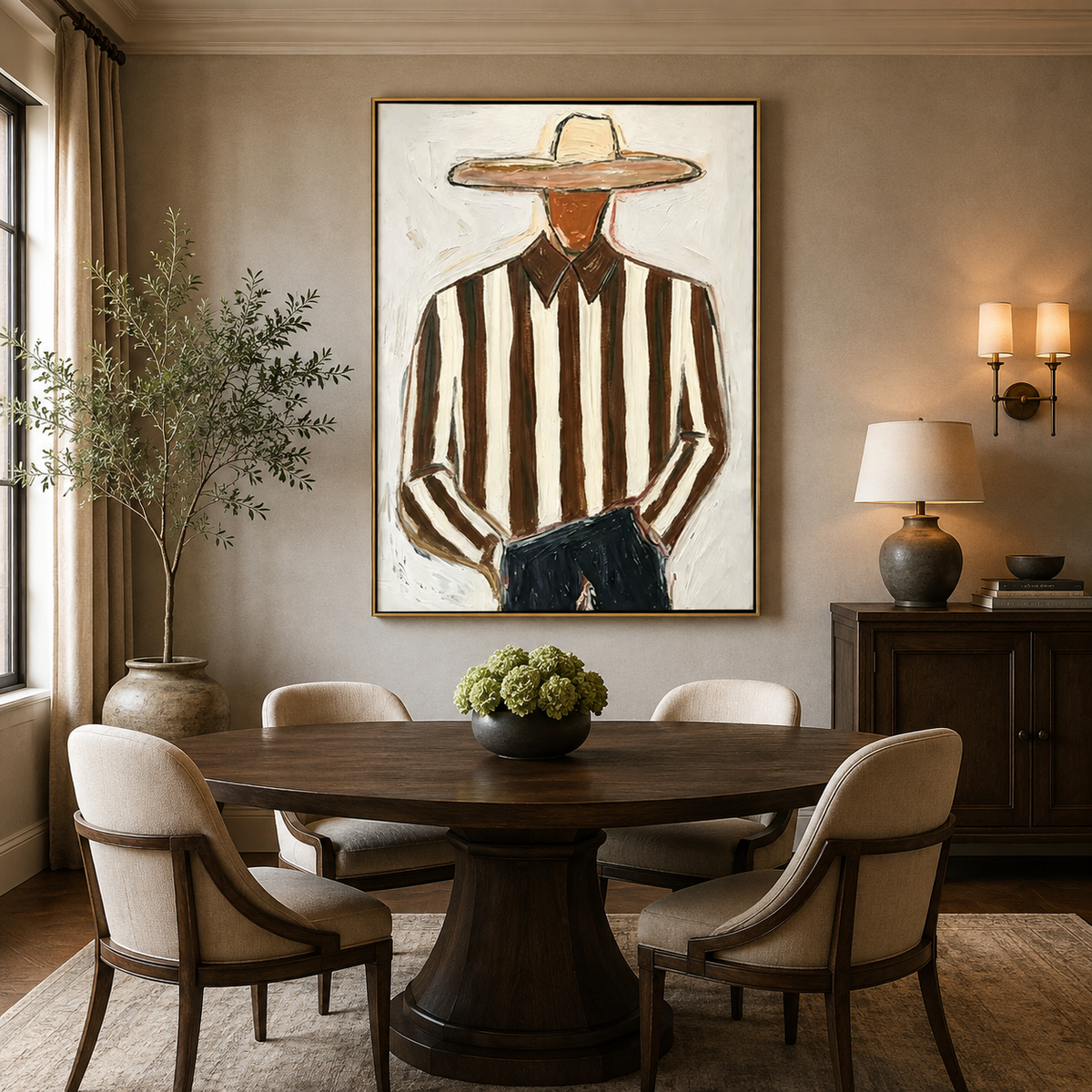 Desert Stripe-Brown Cowboy Portrait Painting