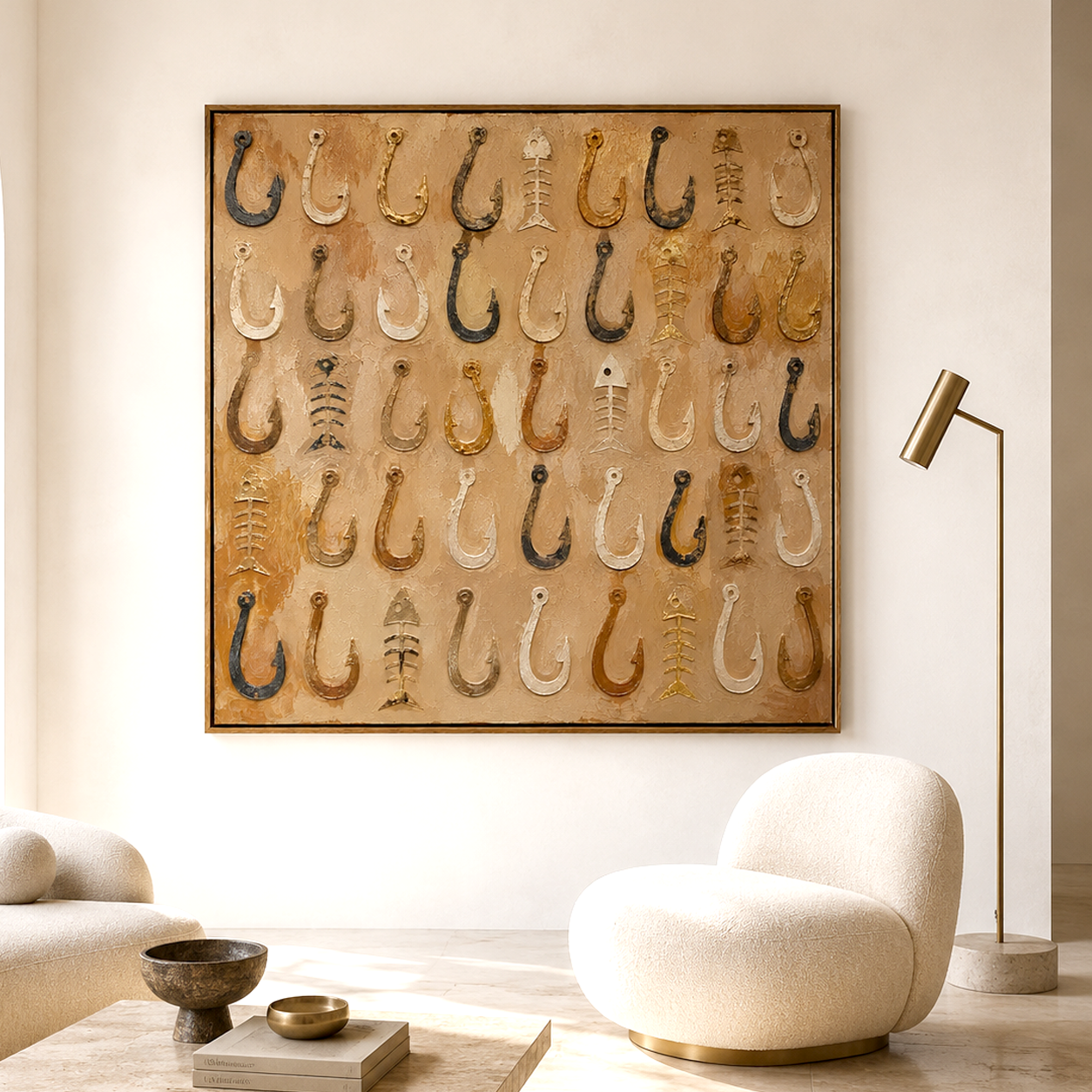 Tackle Grid-Fishing Hook Textured Painting