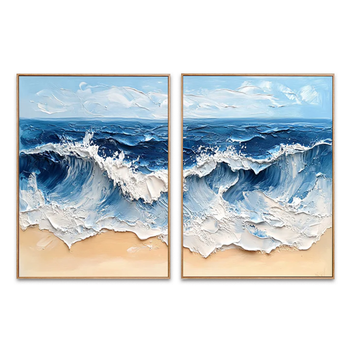 Twin Breakers-Blue Ocean Wave Diptych Painting