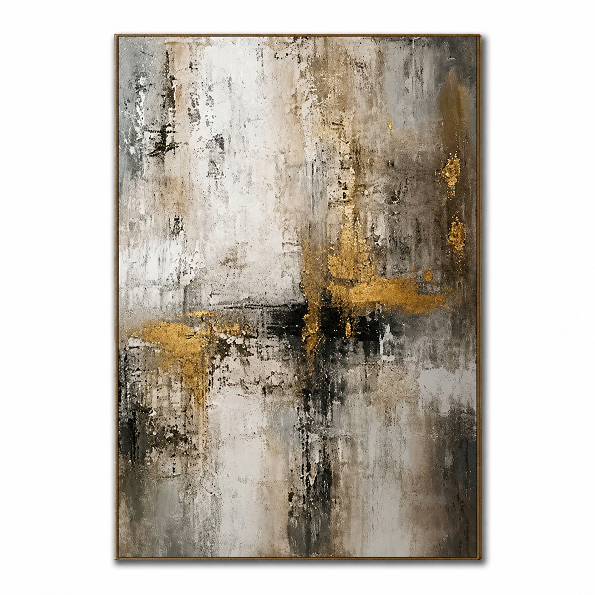 Gilded Veil-Gold Neutral Abstract Painting