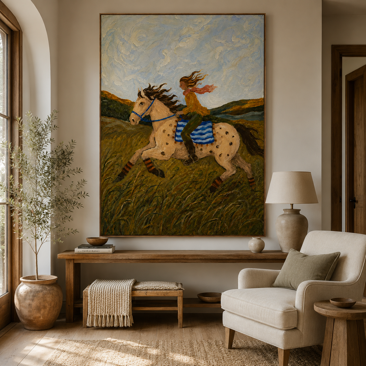 Riding Wind-Equestrian Oil Painting