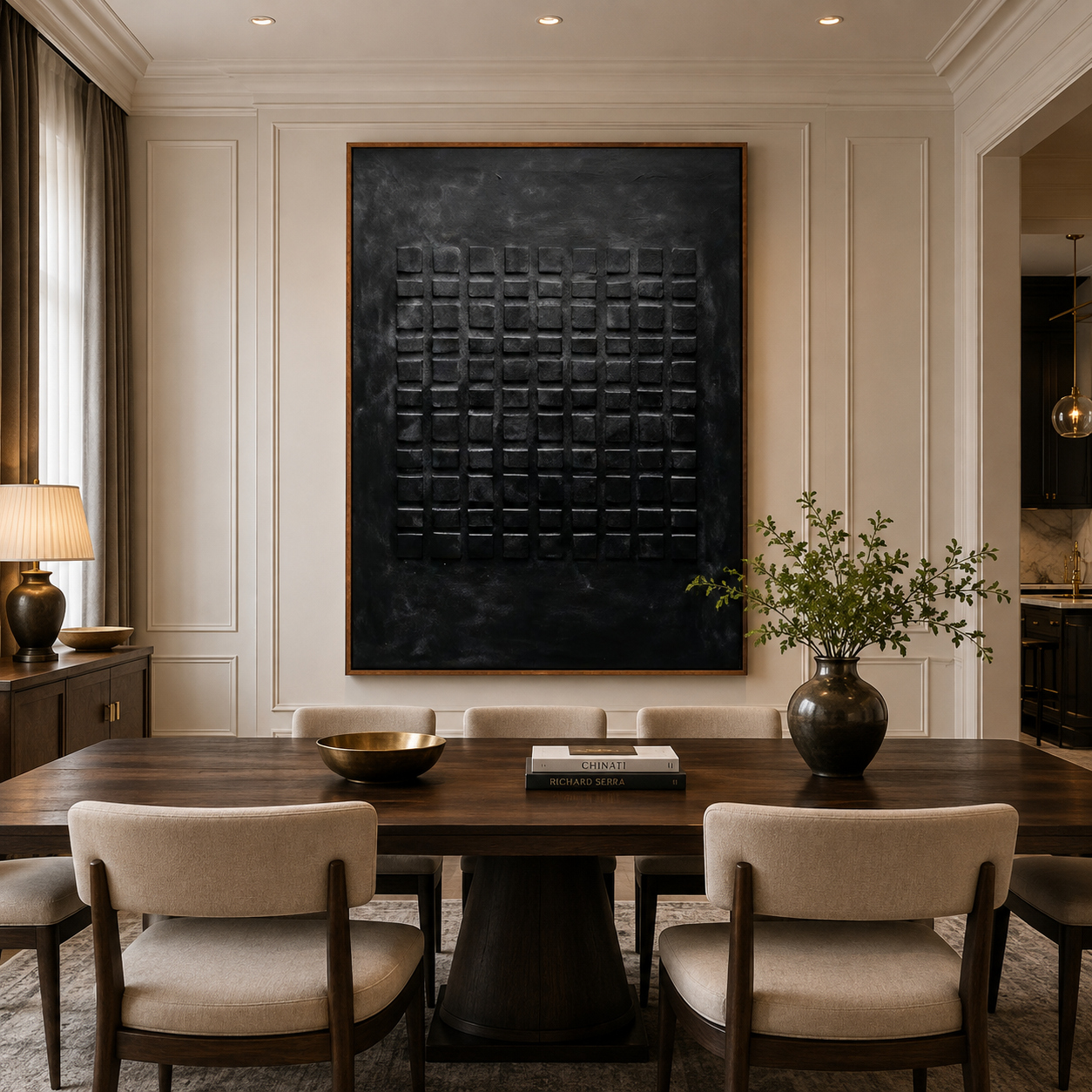 Obsidian Grid-Black Textured Abstract Painting