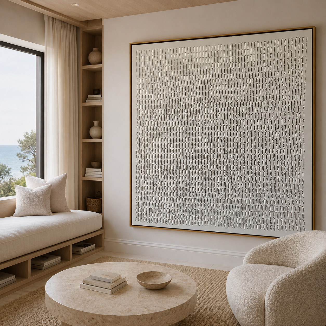 Ivory Rhythm-White Textured Abstract Painting