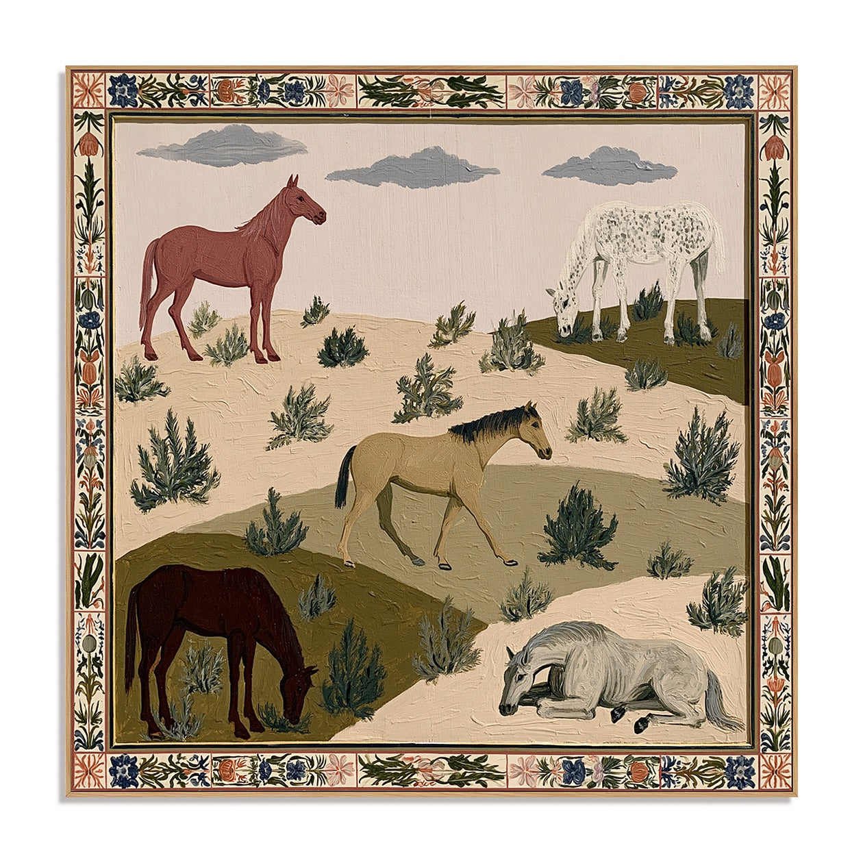 Sage Range-Folk Horse Meadow Painting