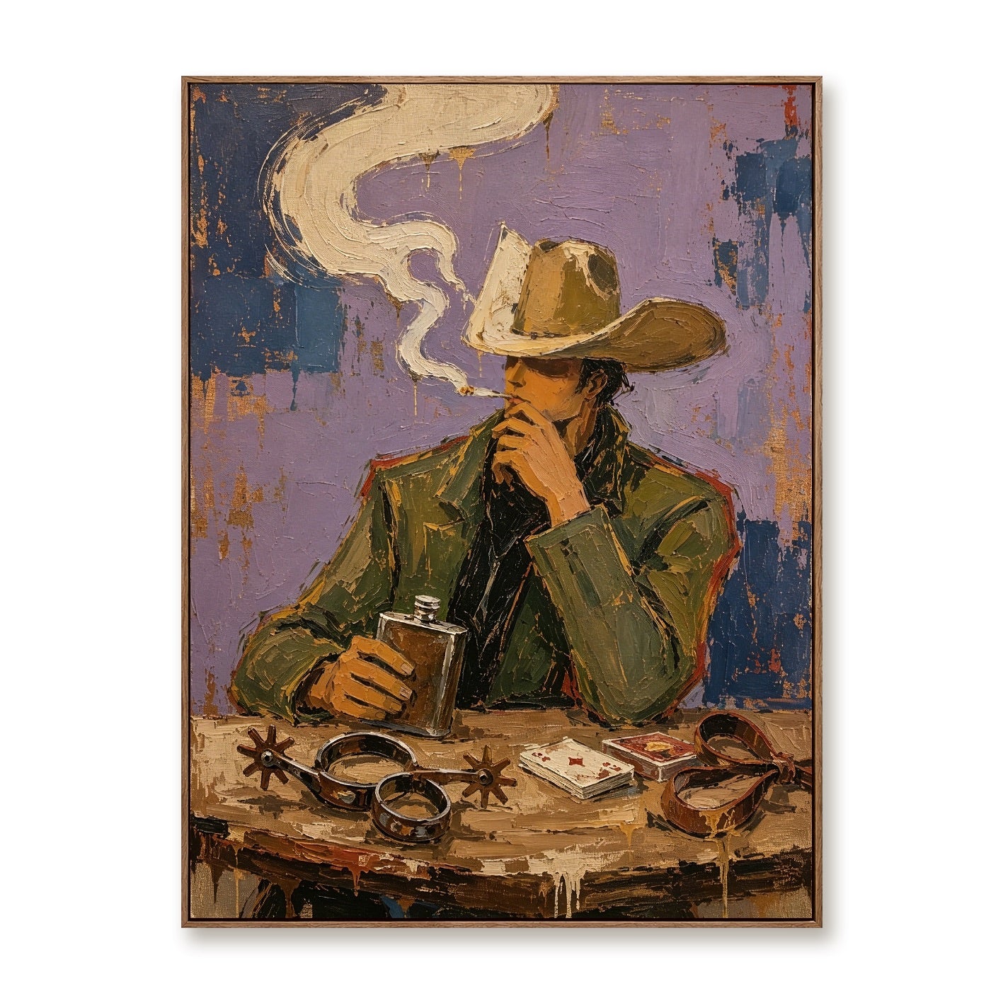 Last Smoke-Brooding Cowboy Oil Painting