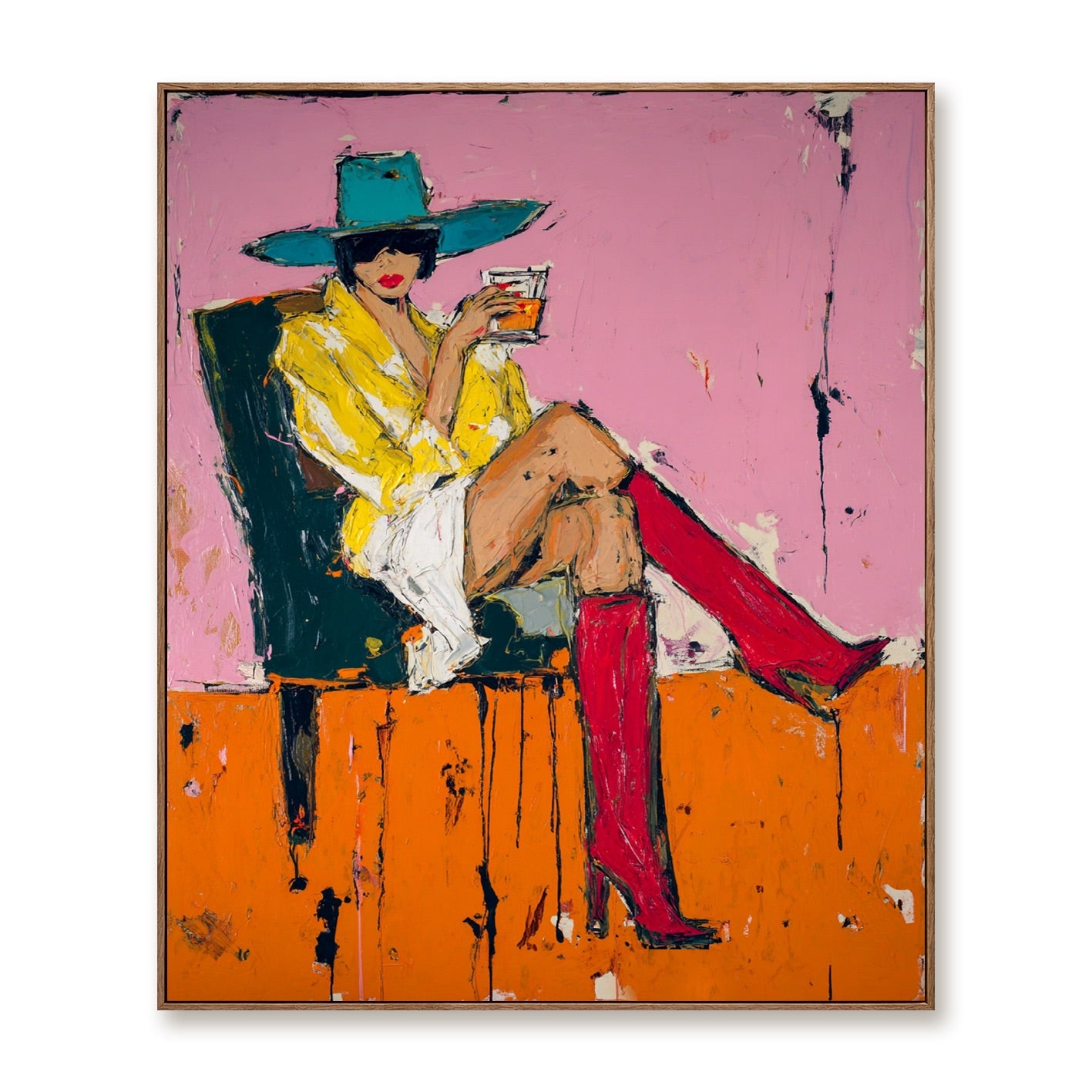 Electric Rodeo-Teal Hat Cowgirl Oil Painting