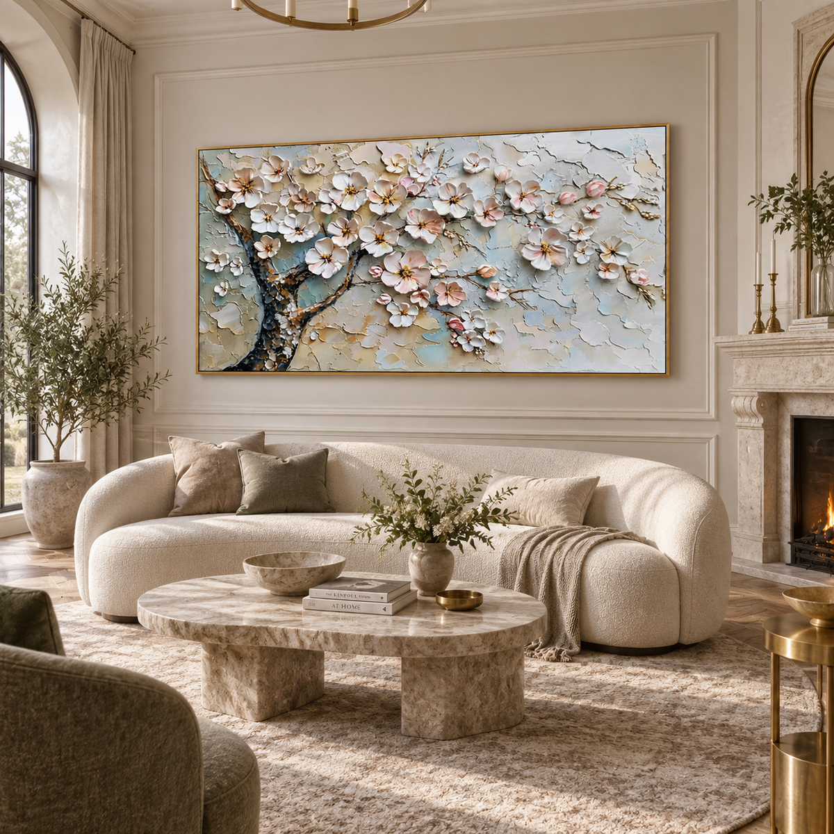 Cherry Blossom-White Floral Tree Painting