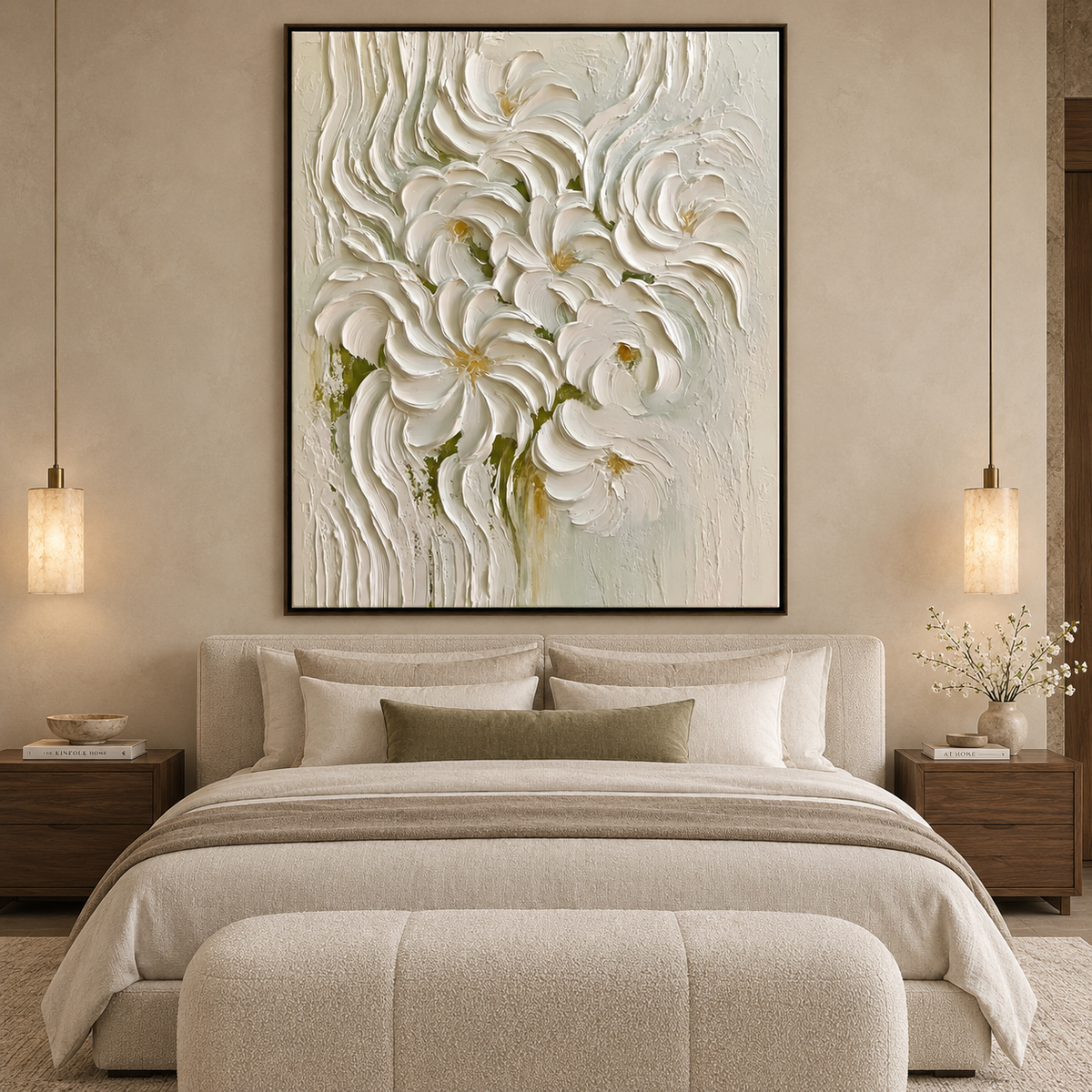 Ivory Bloom-Textured Floral Oil Painting