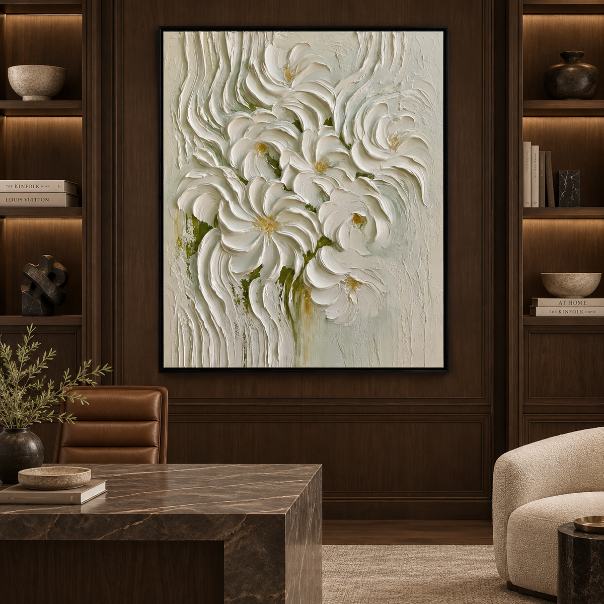 Ivory Bloom-Textured Floral Oil Painting
