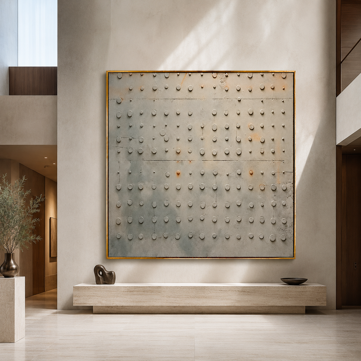 Silver Grid Rhythm-Textured Geometric Abstract Painting