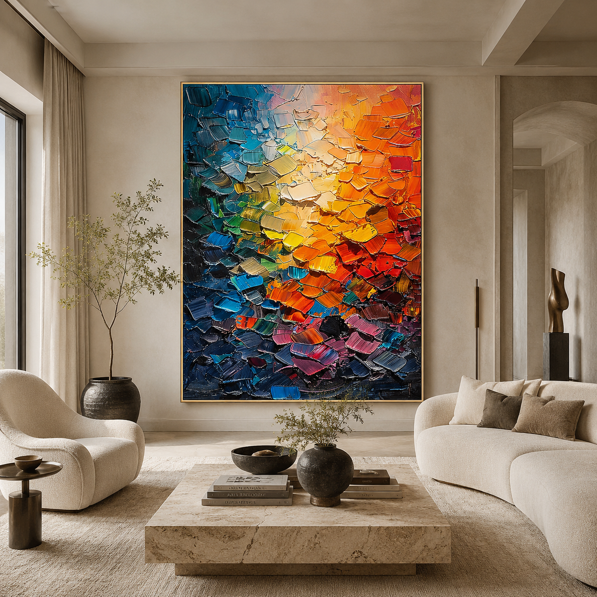 Chromatic Cascade-Colorful Impasto Abstract Painting