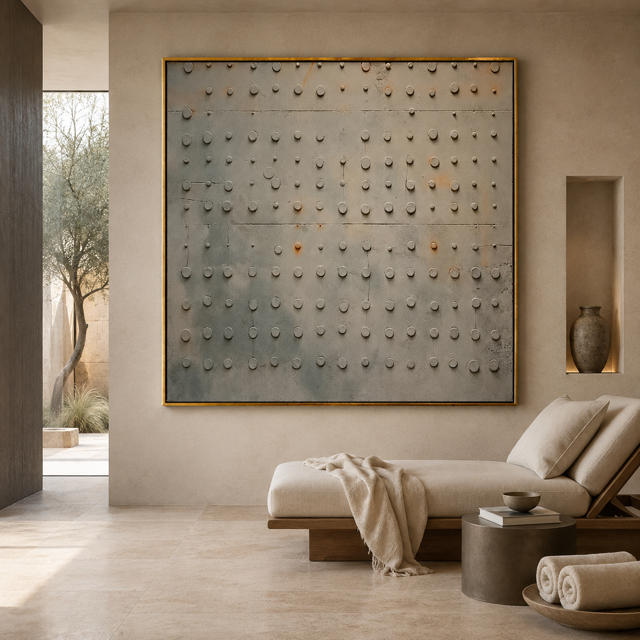 Silver Grid Rhythm-Textured Geometric Abstract Painting