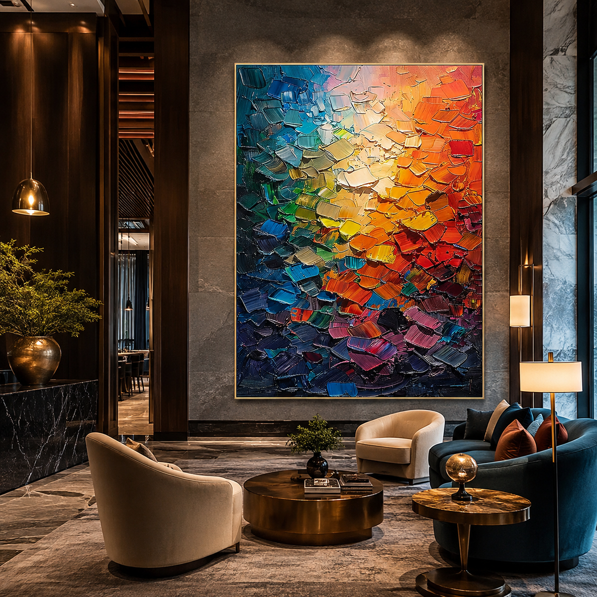 Chromatic Cascade-Colorful Impasto Abstract Painting