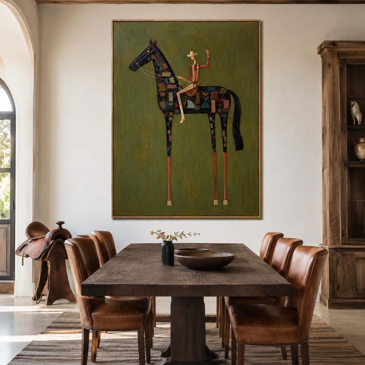 Prairie Mosaic-Patchwork Cowboy Horse Painting