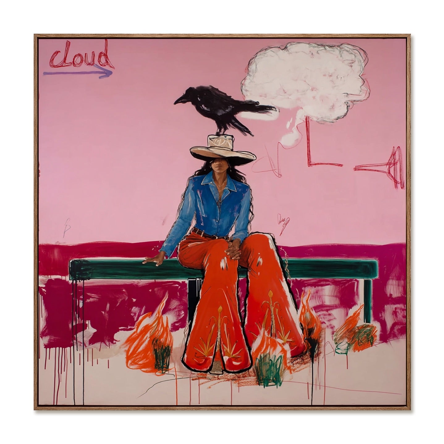 Raven Rodeo-Pink Cowgirl Oil Painting