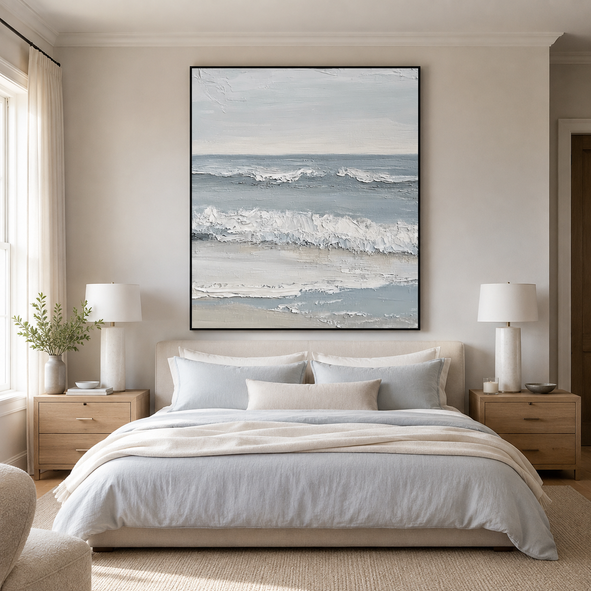 Ocean Whisper Waves-Blue Seascape Oil Painting