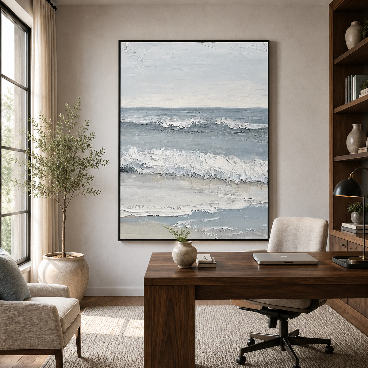Ocean Whisper Waves-Blue Seascape Oil Painting