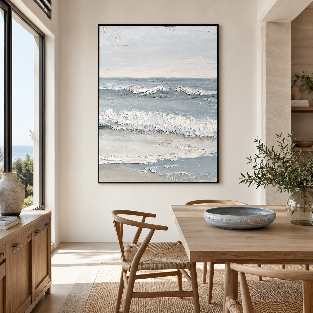 Ocean Whisper Waves-Blue Seascape Oil Painting