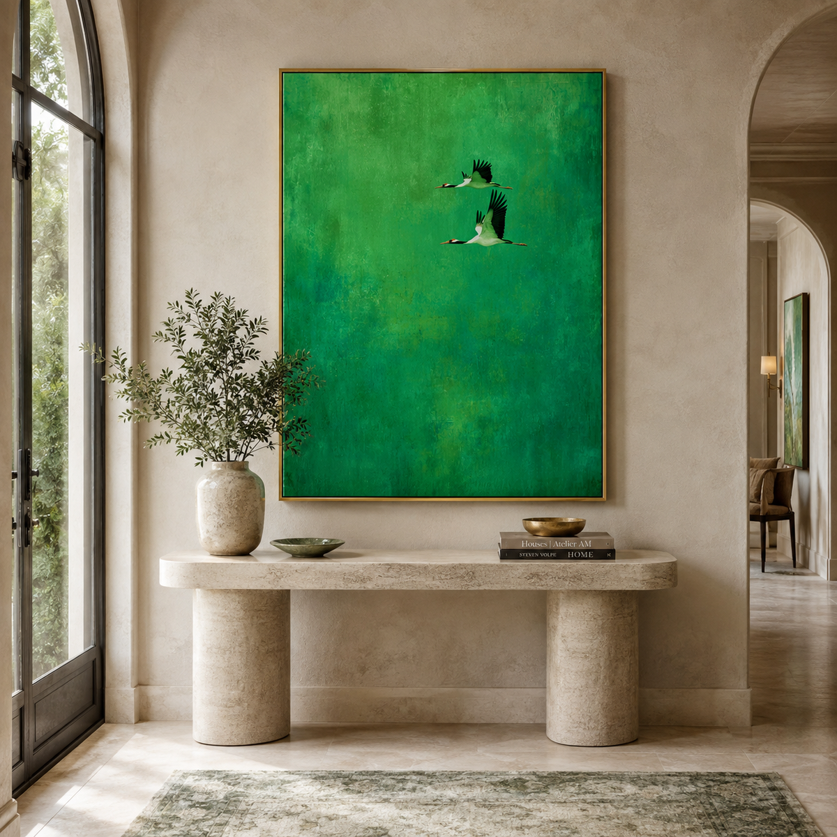 Emerald Flight Cranes-Nature Bird Wall Art