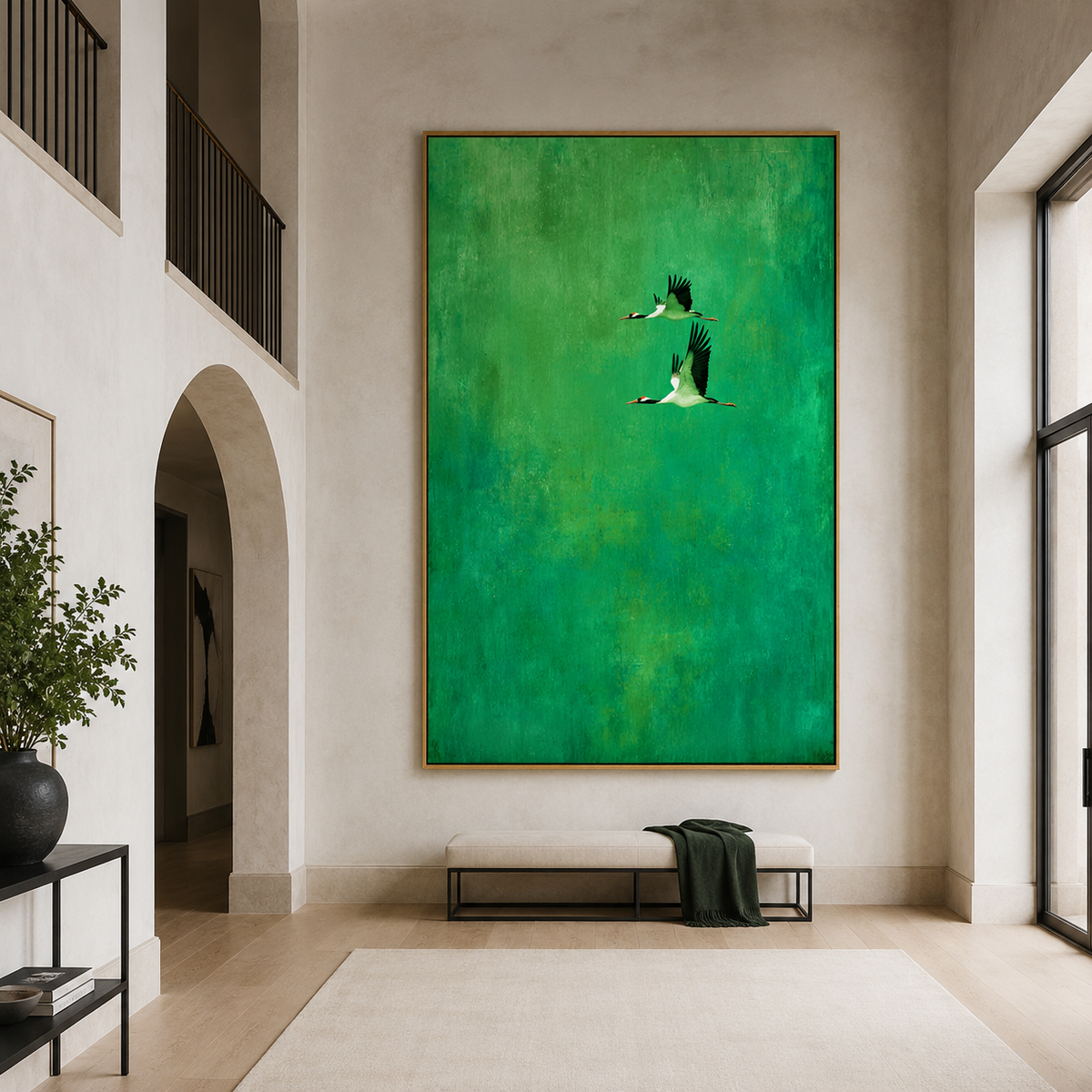 Emerald Flight Cranes-Nature Bird Wall Art