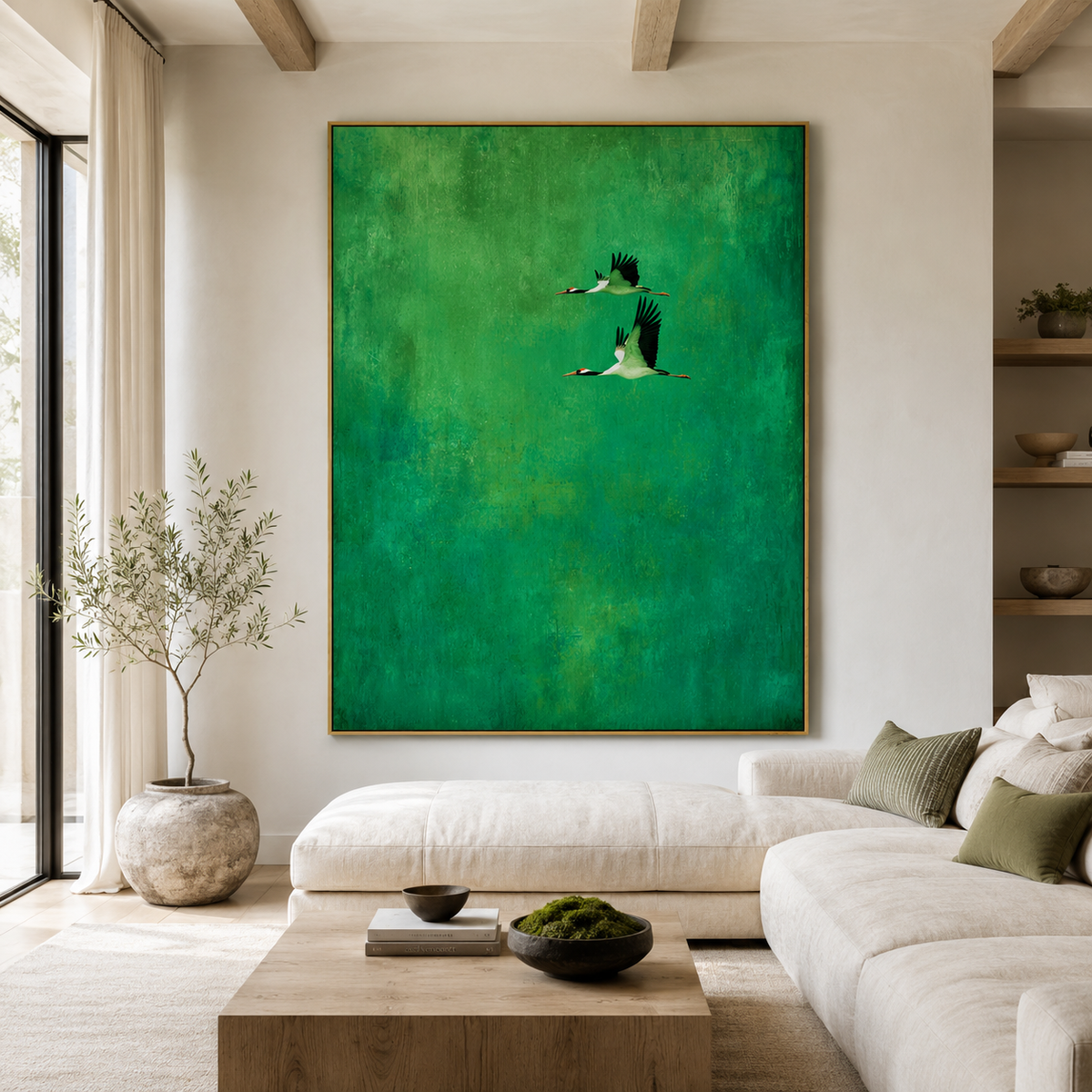 Emerald Flight Cranes-Nature Bird Wall Art