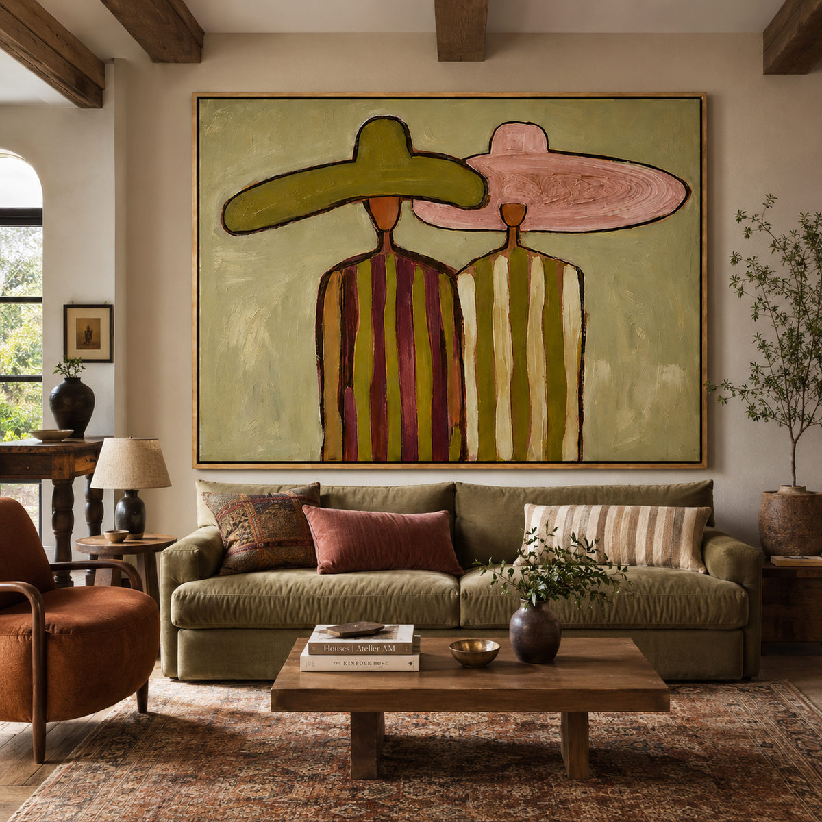 Desert Pair-Colorful Sombrero Figurative Painting
