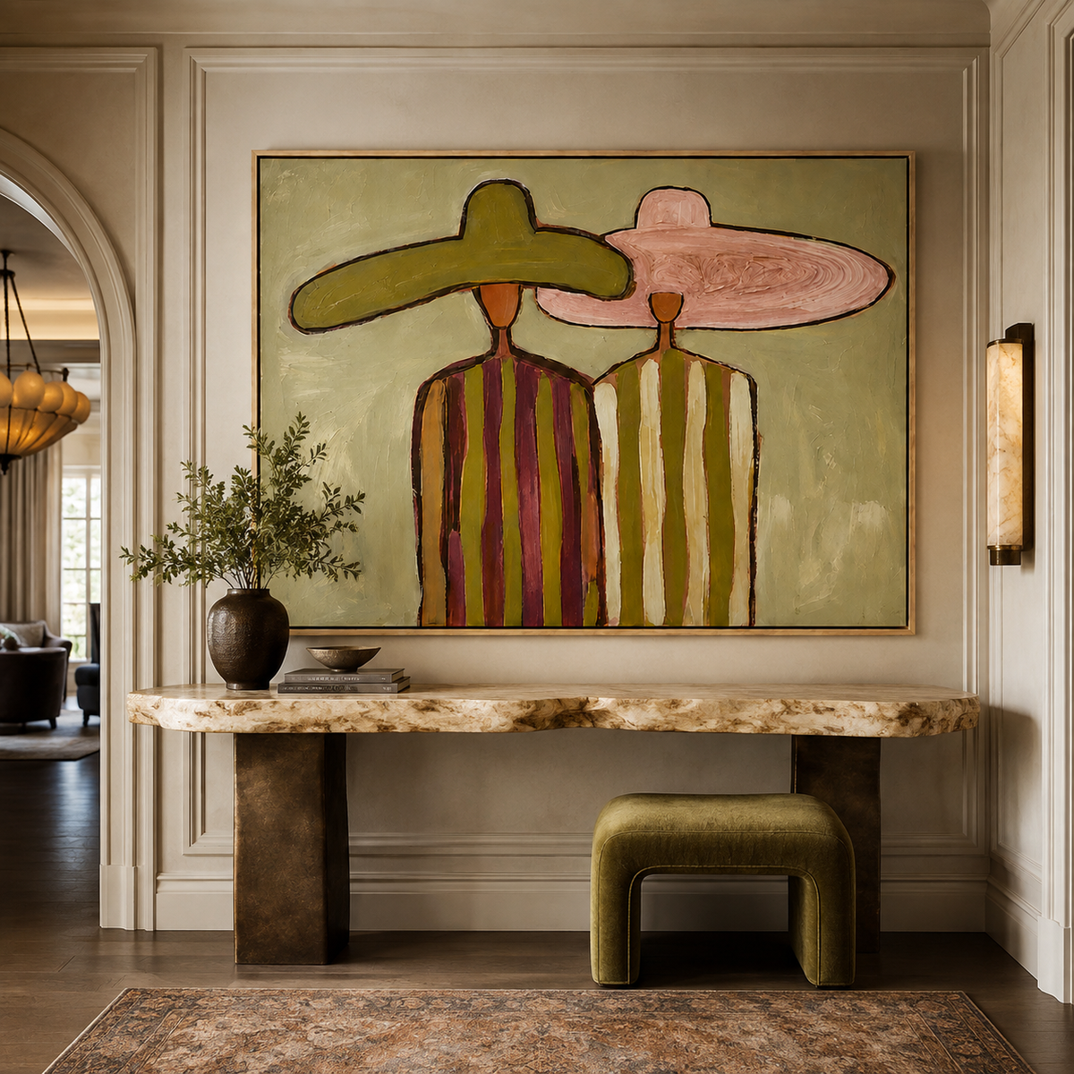 Desert Pair-Colorful Sombrero Figurative Painting