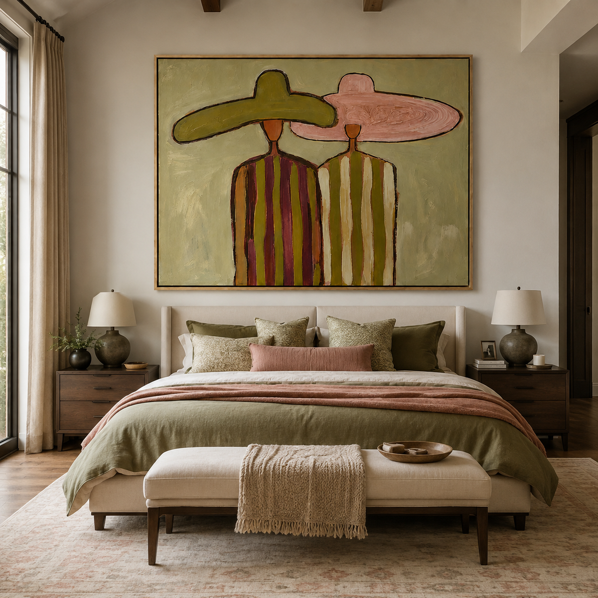 Desert Pair-Colorful Sombrero Figurative Painting
