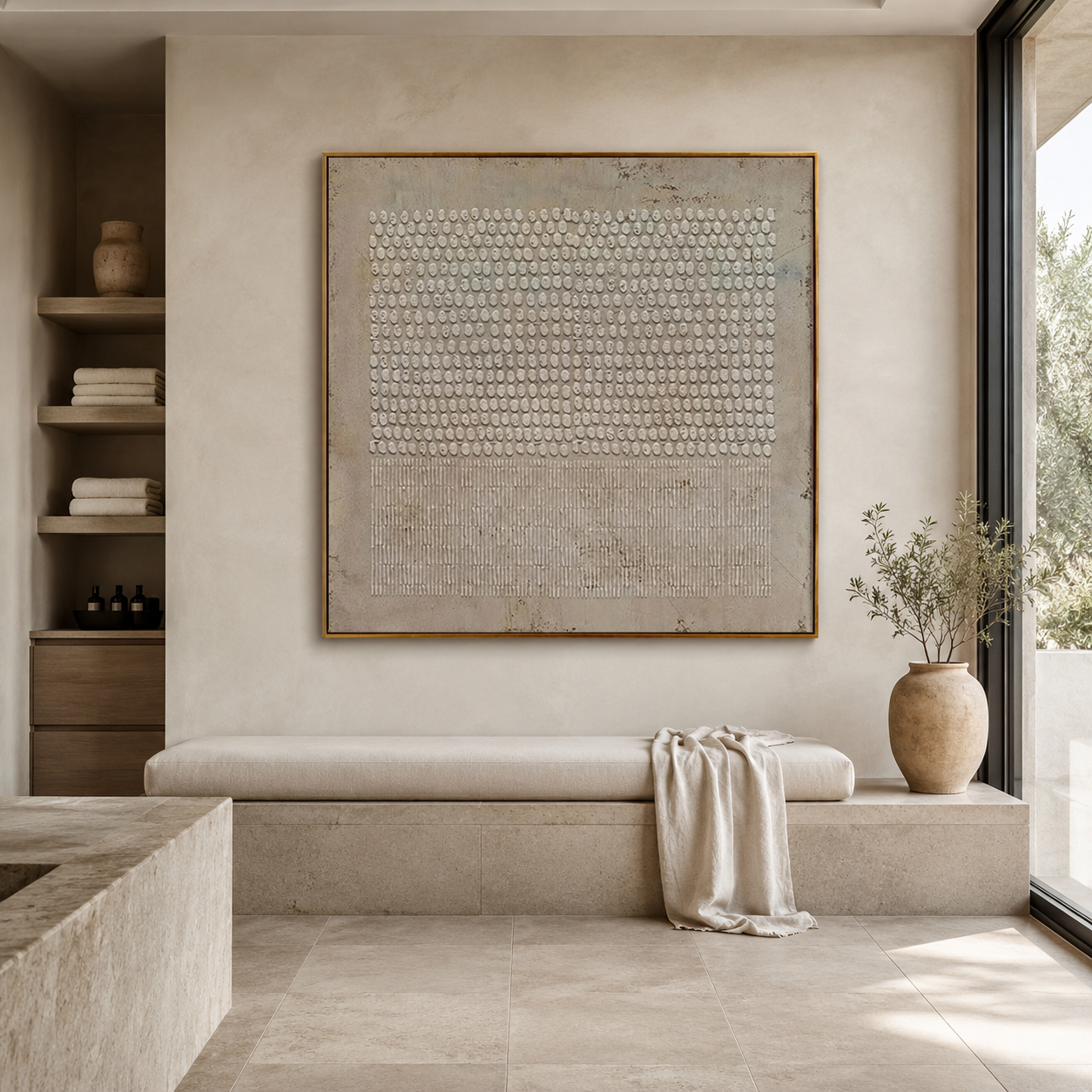 Stone Code-Gray Textured Geometric Abstract Painting