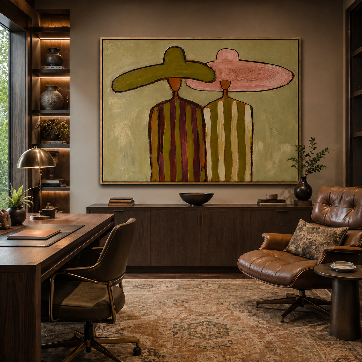 Desert Pair-Colorful Sombrero Figurative Painting