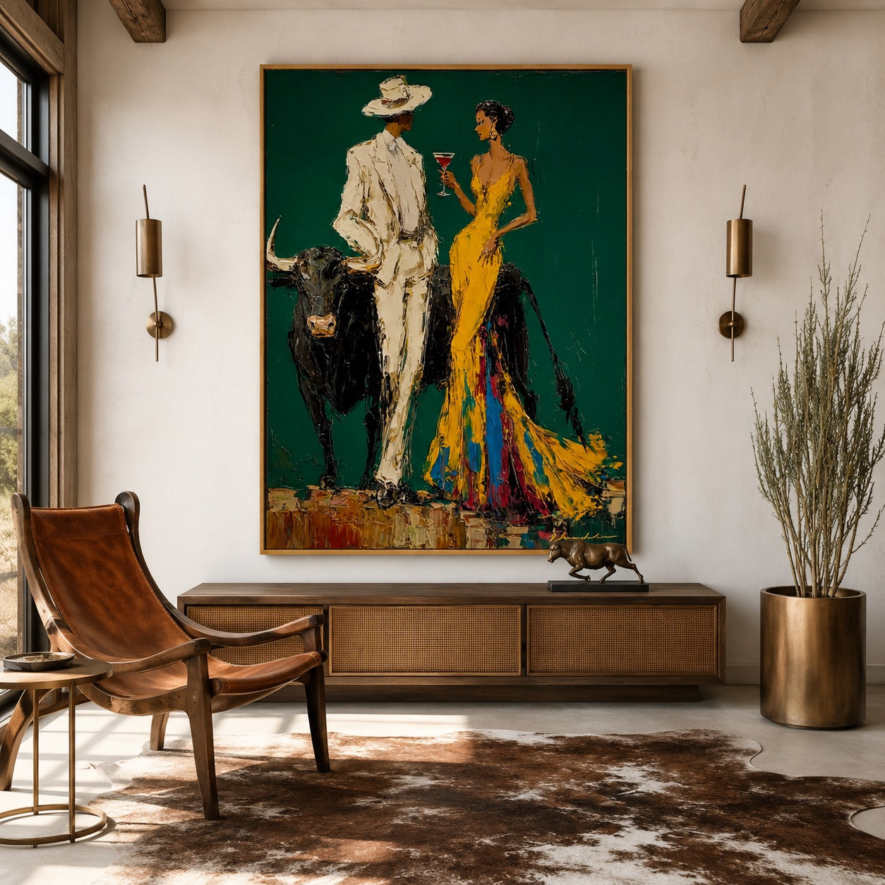 Emerald Rendezvous-Western Couple Oil Painting